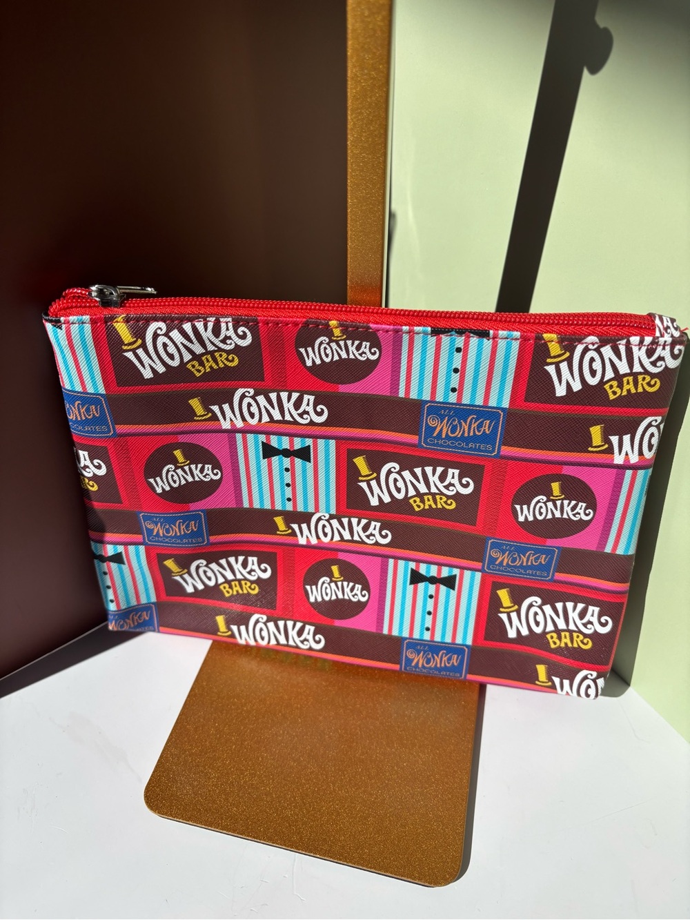WILLY WONKA Wonka Bar Pattern Zip Pouch in Red